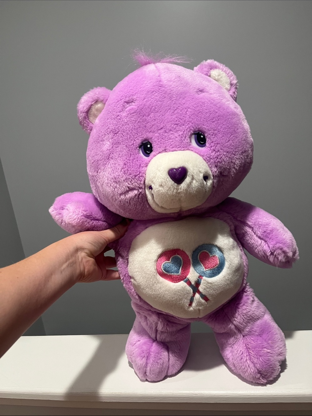 Care Bears Share Bear 2003 Large Purple Heart Plush Bear Stuffed Animal